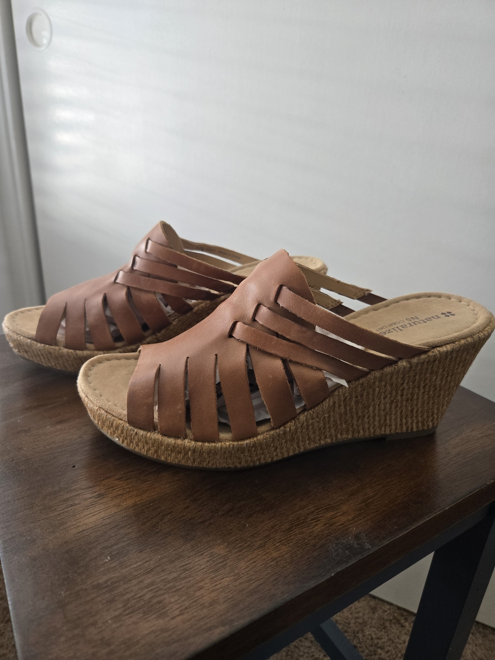 Naturalizer Tan Braided Wedge Slide Sandals